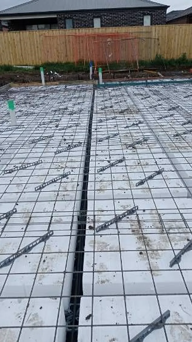 Waffle pods and steel mesh set out for a house slab
